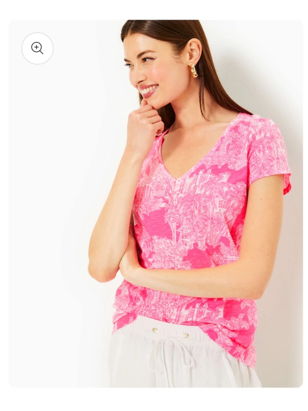NWT Lilly Pulitzer Etta V-Neck Top Roxie Pink PB Anniversary Toile - Picture 2 of 8